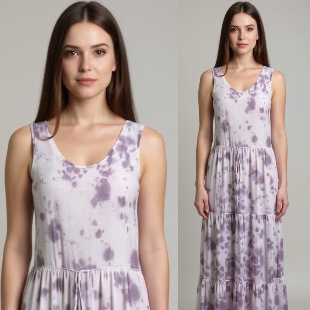 Knox Rose Purple Tie-Dye Maxi Sleeveless Elastic Waist Scoop Back Dress Size XL